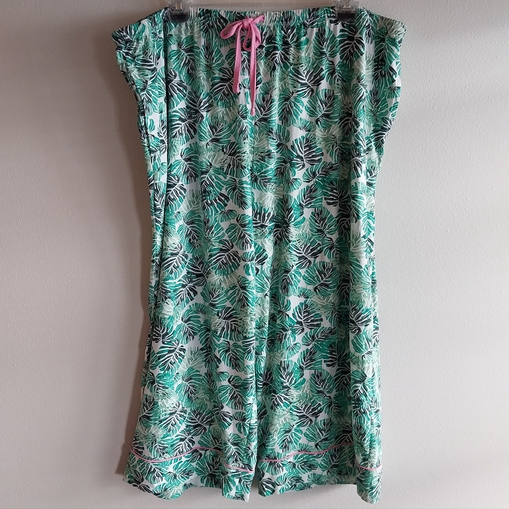 Room Service Green & White Tropical Leaf Print Cropped Pajama Set NWOT - Picture 6 of 7